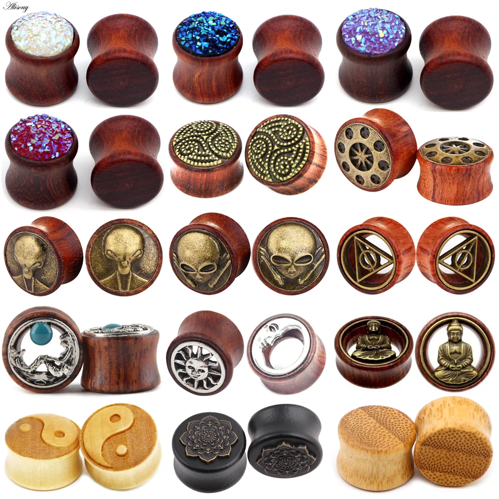 Alisouy 1 PC New Bamboo Wood Ear Plugs Gauges Earrings Women Men Flesh Tunnel Expander Piericing Stretcher Body Piercing Jewelry