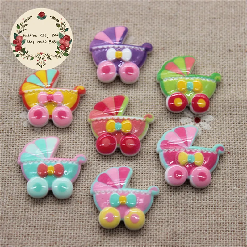 20pcs Kawaii Baby Carriage Resin Miniature Art Flatback Cabochon DIY Decorative Craft Scrapbooking,20*20mm