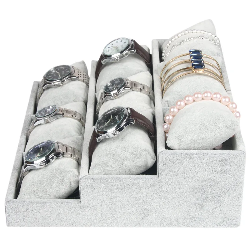 Ice Color 3 Tier Bracelet Jewelry Display Tray With Pillows Bangles Storage Tray 9 Grid Jewelry Organizer Watch Stand Holder