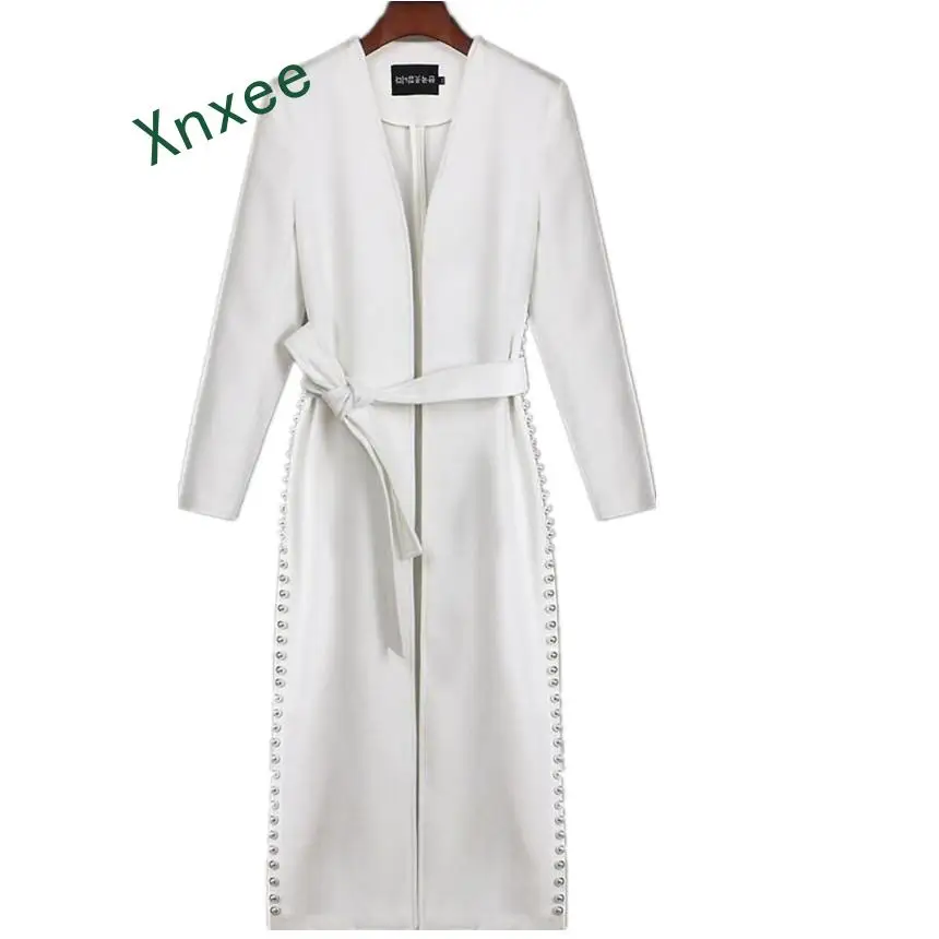 

Xnxee 2019 winter fashion women long white pearl warm coat ladies Double-sided wool cashmere cardigans overcoats