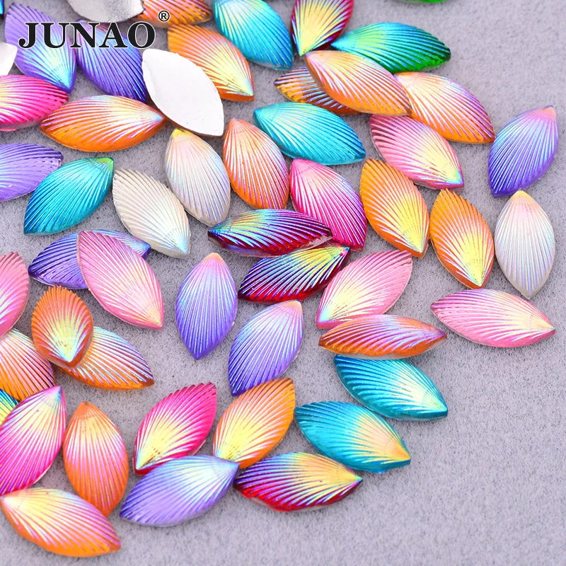 JUNAO 7x15mm Black AB Horse Eye Rhinestones Applique Flatback Crystal Stones Stickers Resin Strass Diamond for DIY Crafts