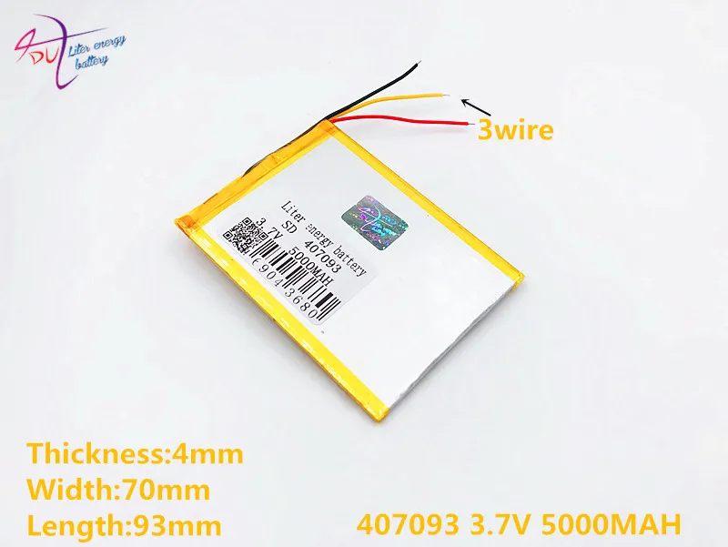 3 Line 407093 3.7V 5000MAH Tablet Battery For Tablet PC U25GT Wexler Tab 7ID Prestigio Muze 3708 3G