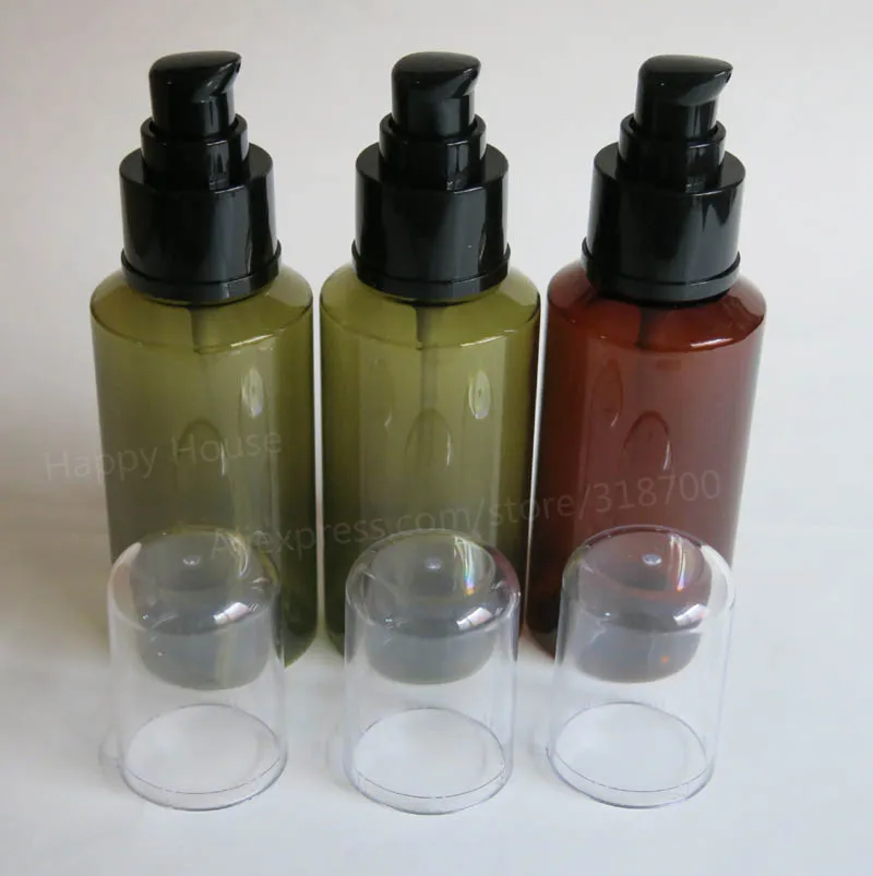 24 x 100ml New Fashion Green Amber  Inclined Shoulder Lotion and Cosmetic Bottle