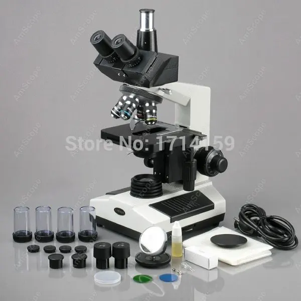 Insegnamento e clinico-amscope fornisce 40X-1600X medico clinica veterinaria microscopio composto biologico + fotocamera da 10mp