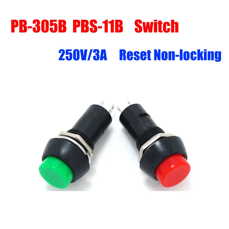 50pcs/lot PB-305B PBS-11B Micro Switch Tact Switches 250V/3A Round Button Reset Non-locking Switch