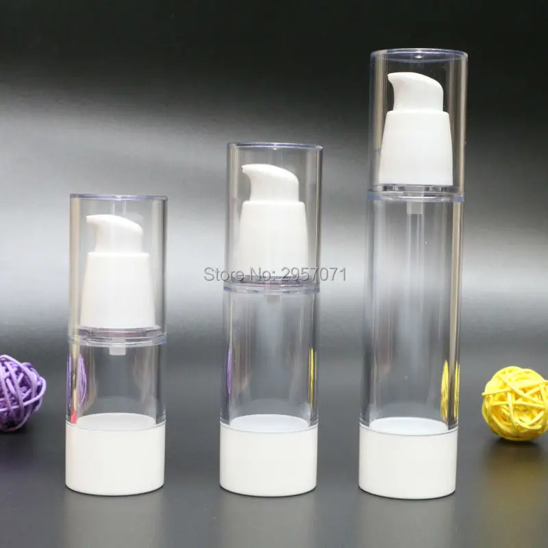 

30ml 50ml White Transparent Plastic Airless Vacuum Pump Travel Bottles Empty Cosmetic Containers Packaging for women 100pcs/lot