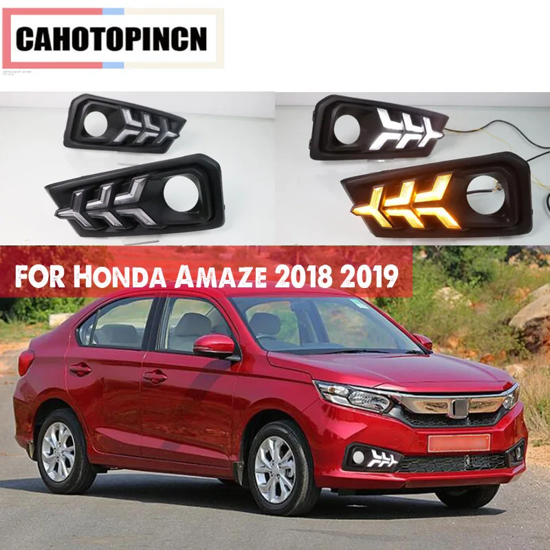 

2PCS For Honda Amaze 2018 2019 LED Daytime Running Light Dynamic Turn Yellow Signal Function Car DRL 12V LED Fog Lamp Decoration