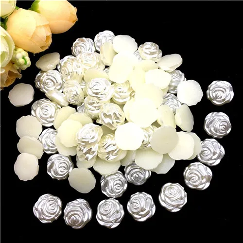 15mm Snowflake Beads White Ivory ABS Imitation Pearl 10mm Rose Flower Cabochon Pearls DIY Crafts Women Jewelry Decoration 50pcs