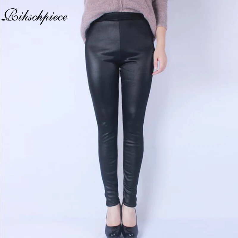 Rihschpiece Plus Size 6XL Velvet Leggings Women PU Leather Pants Fleece Thick Warm Jeggings High Waist Push Up Trousers RZF1660