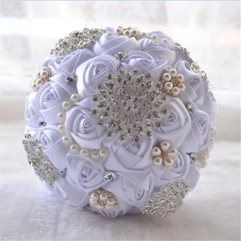 Ivoor Wit Bridal Wedding Bouquet De Mariage Parels Bruidsmeisje Kunstmatige Bruidsboeketten Bloem Crystal Buque De Noiva 2020