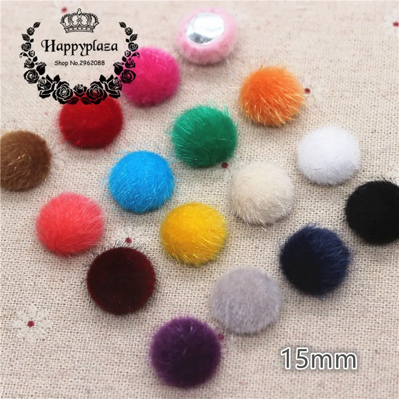 50pcs 15mm Mix Colors Hairy Fabric Covered Round Button Flatback Cabochon Home Sewing DIY Scrapbook Craft Accessories