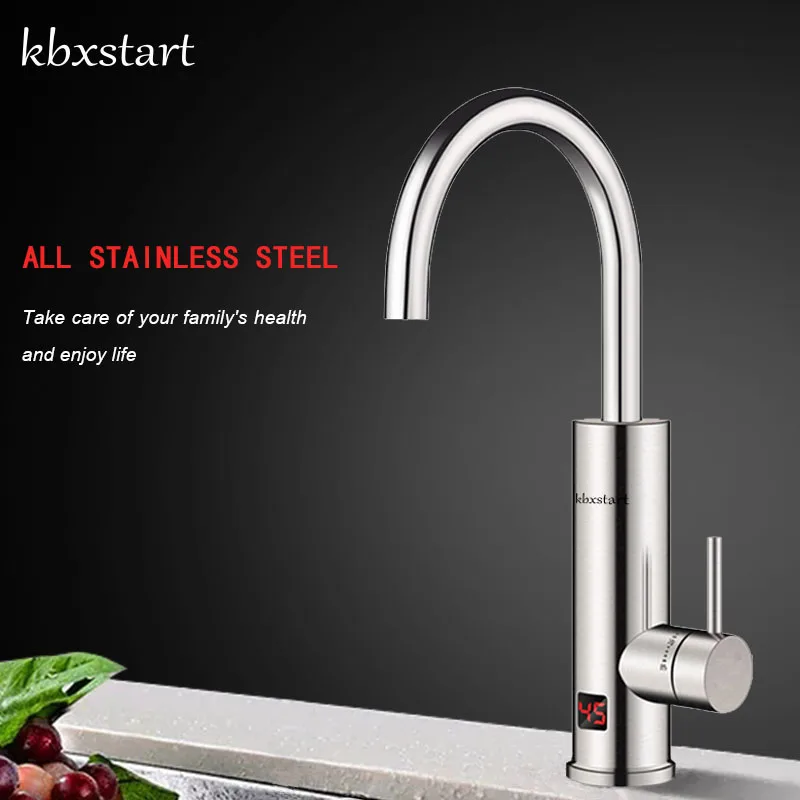 Kbxstart Kitchen Electric Water Heater Faucet Stainless Steel Housing Tap Instant Tankless Calentador De Agua Electrico With LED