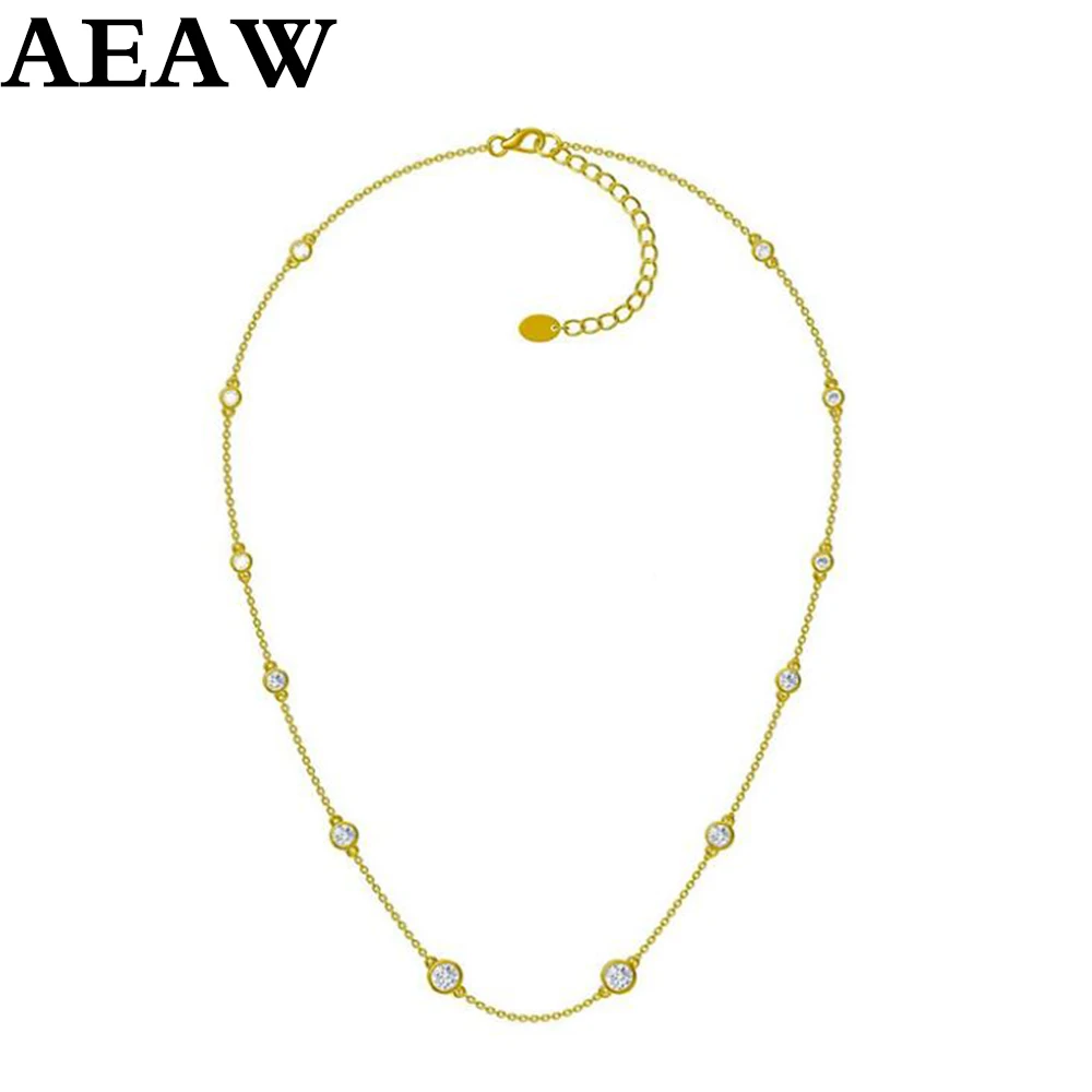 AEAW D Color 2ctw 12 Pieces Moissanite Bezel Necklace 45cm in 14K White Gold Stone Distance Adjustable