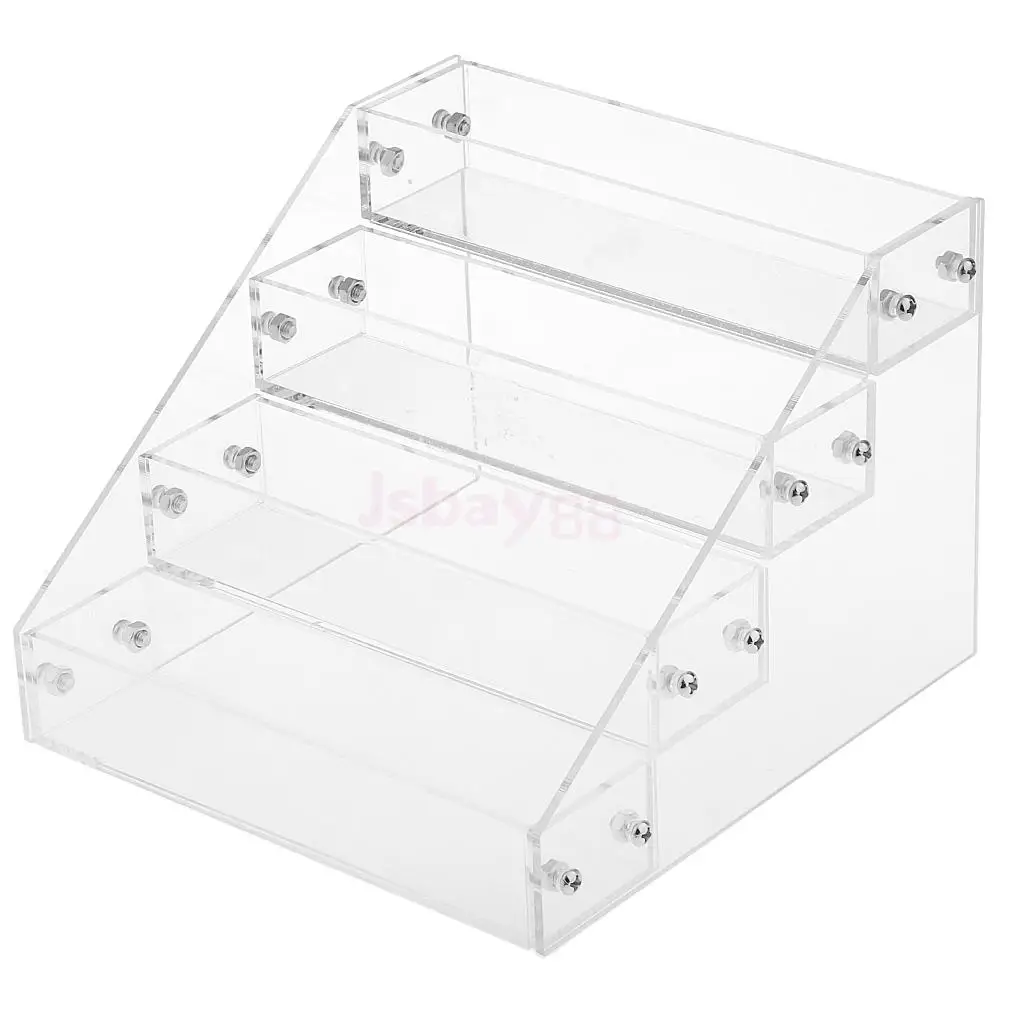 Soporte acrílico transparente de 4 niveles para maquillaje, organizador de esmalte de uñas, estante de mesa para mostrador, soporte para barra de labios, 20 botellas