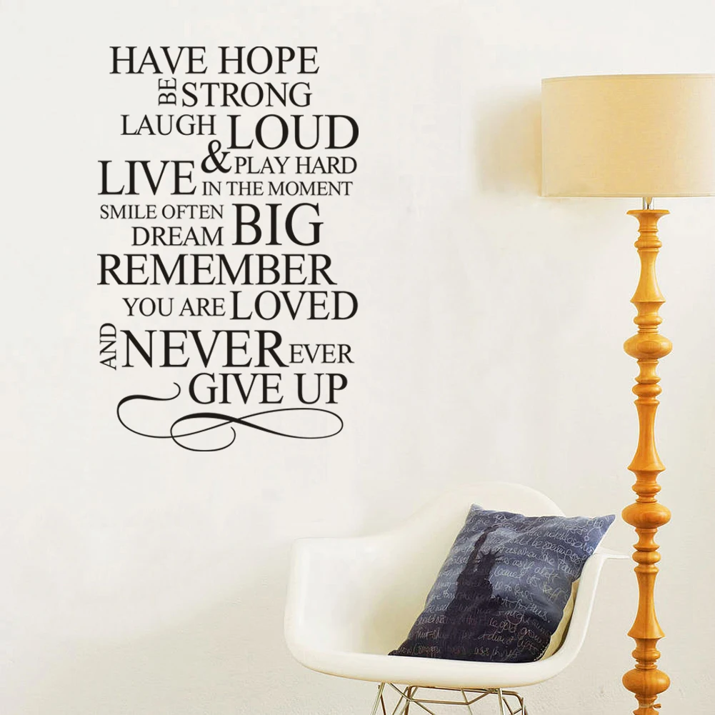 Have Hope Be Strong Never Give Up House Rules English Quote PVC Wall Stickers For Living Room Wall Art Decals Home Decor sticker