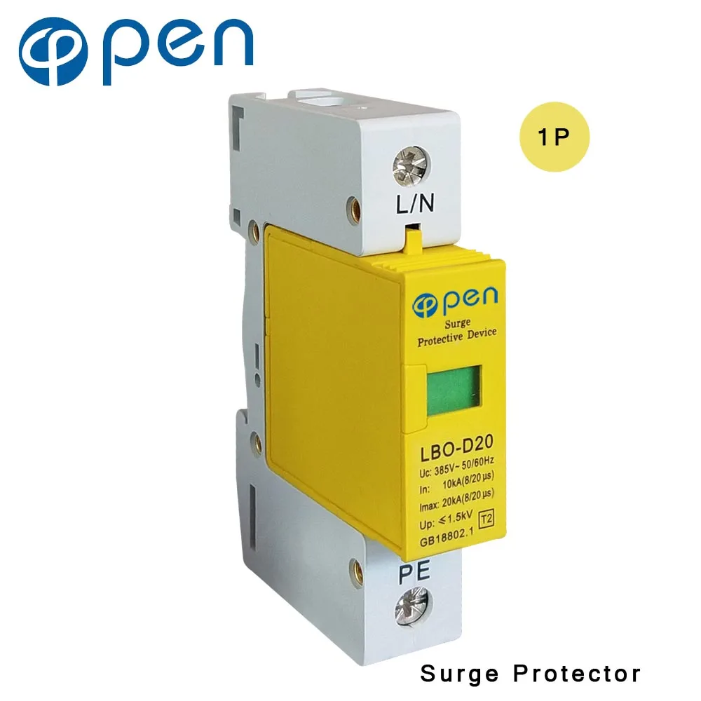 OPEN LBO-D20 Series Household SPD Surge Protector 1P 10kA 20kA 380VAC Low Voltage Arrester Device