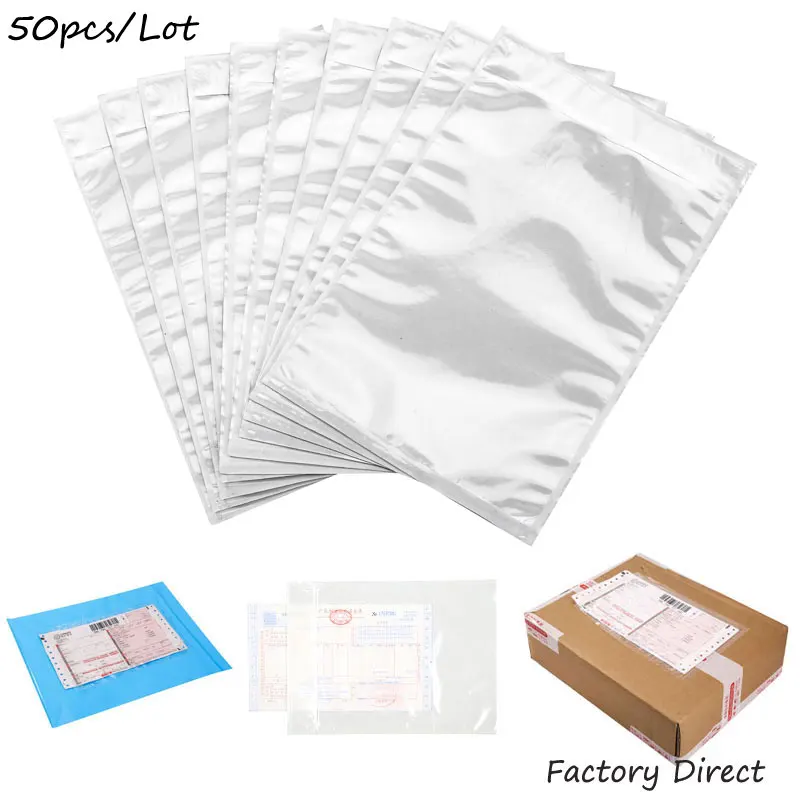 50pcs Plastic Bags Patch Transparent Bill Bag Single A4A5 Invoice Paper Size Packing Document Bag Self-Adhesive pocket Custom