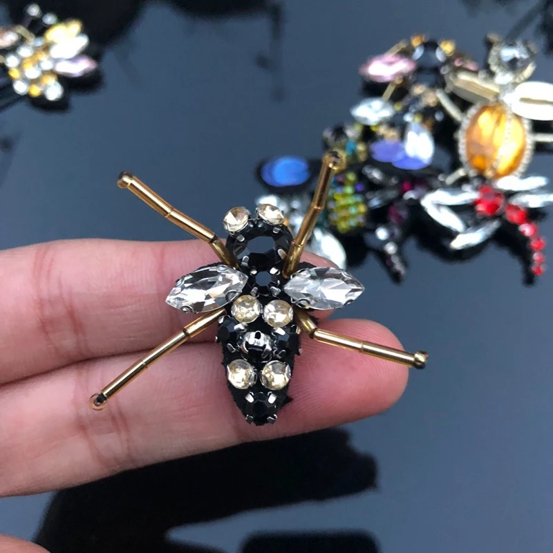 Rhinestone glass bead bee embroidery patch, diy accessories clothing decoration paillette ant applique patch