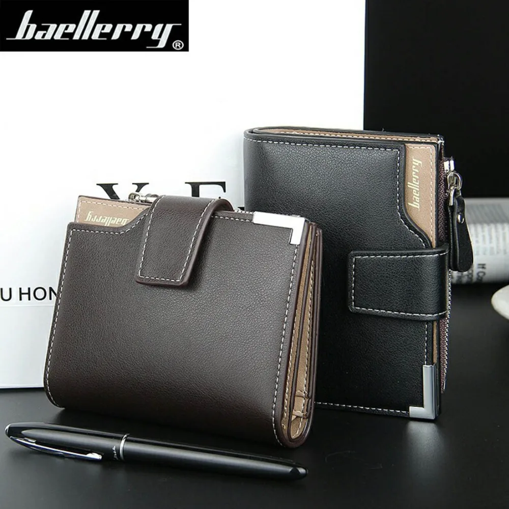 Baellerry Business Men Wallets PU Leather Short Zipper Card Photo Holder Style Casual Male Wallets Luxury Men Purses