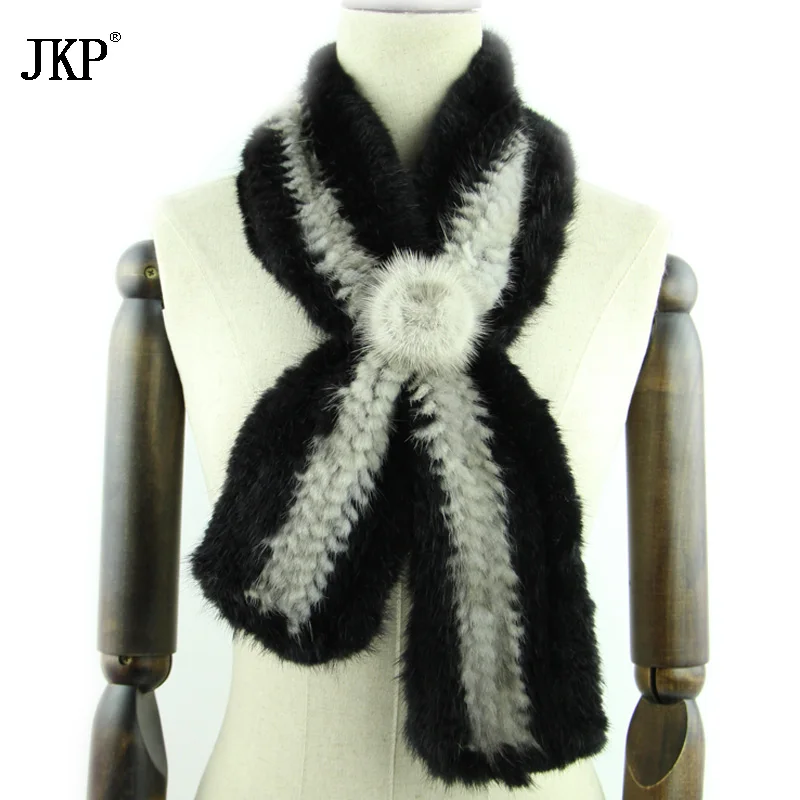 

JKP Hot Sale Natural Mink Fur Knitted Scarf Ladies Scarf Autumn and Winter Mink Flower Decoration Warm Scarf