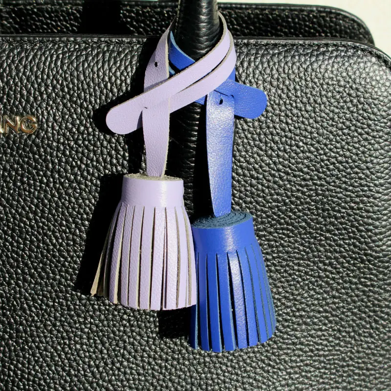 Brand Cute Soft Genuine Lambskin Leather Tassel Keychain Pendant Key Chain For Women Bag Charms Girls Backpack Accessories Gifts