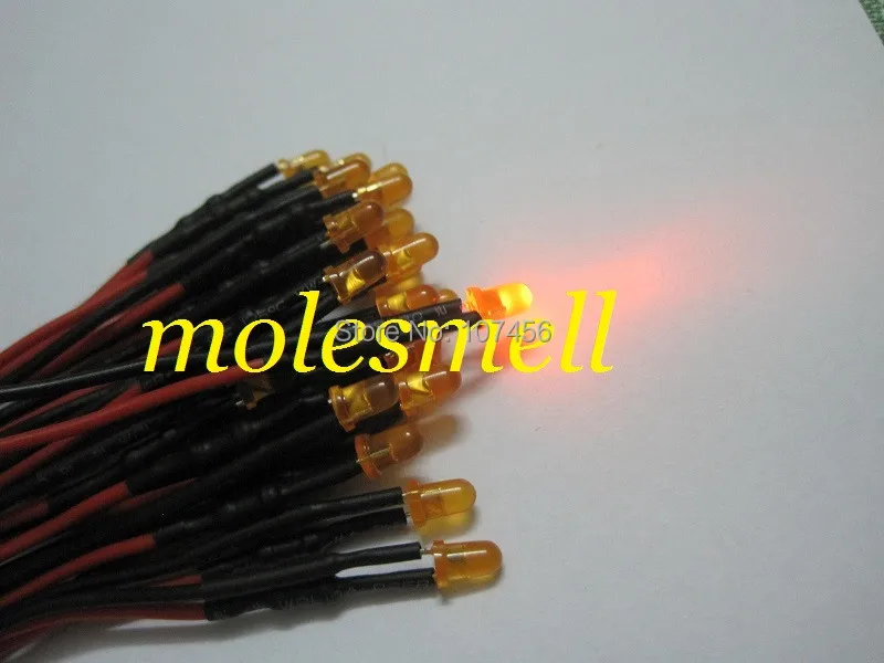 

Free shipping 50pcs 3mm 5v diffused orange LED Lamp Light Set Pre-Wired 3mm 5V DC Wired