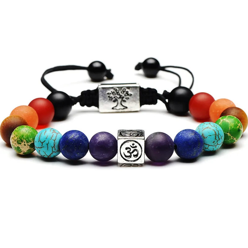 DIEZI Christmas Gift 7 Chakra Tree Of Life Charm Bracelets Multicolor Beads Stones Weave Rope Bracelet Women Men Yoga Bracelets