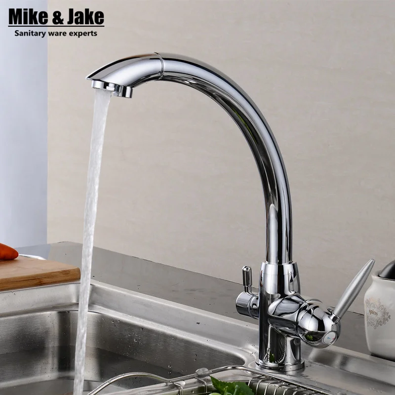 Solid Brass Chrome Finished Osmosis Reverse Tri Flow Water Filter Tap Three Ways Sink Mixer 3 Way Kitchen Faucet