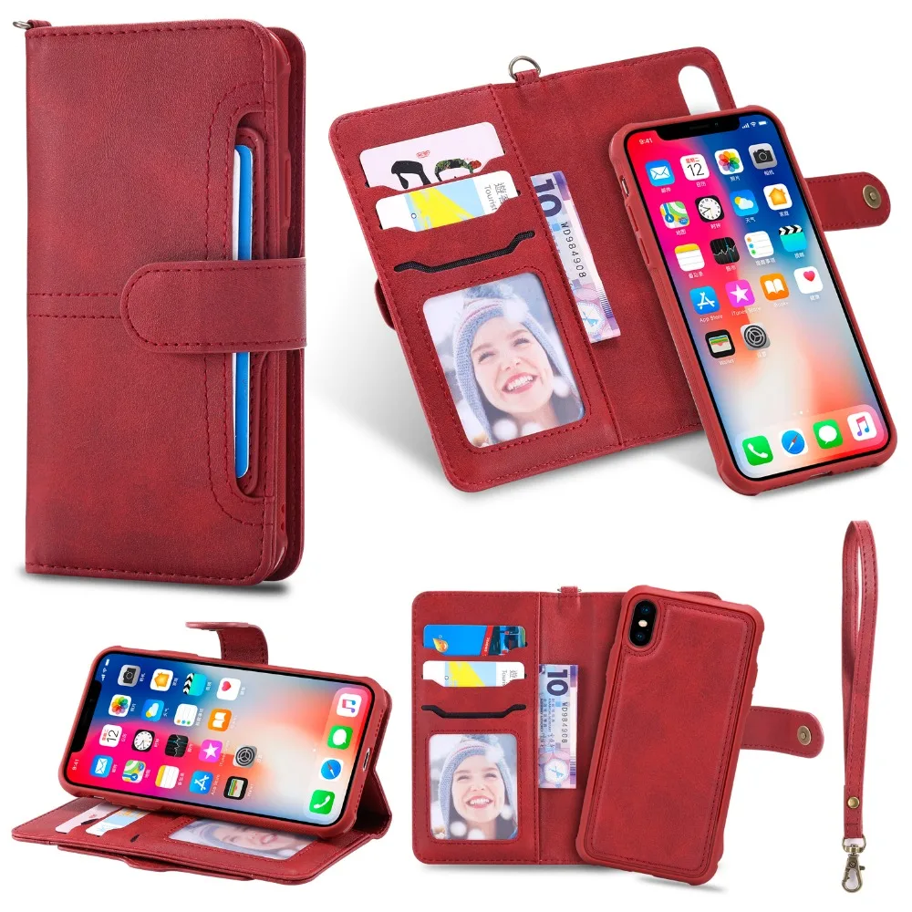 Flip Folio Case for iPhone 16 14 Plus15 XS Max 12 Mini 13 Pro Detachable Leather Wallet Phone Case Magnet Cover for iPhone 11 78