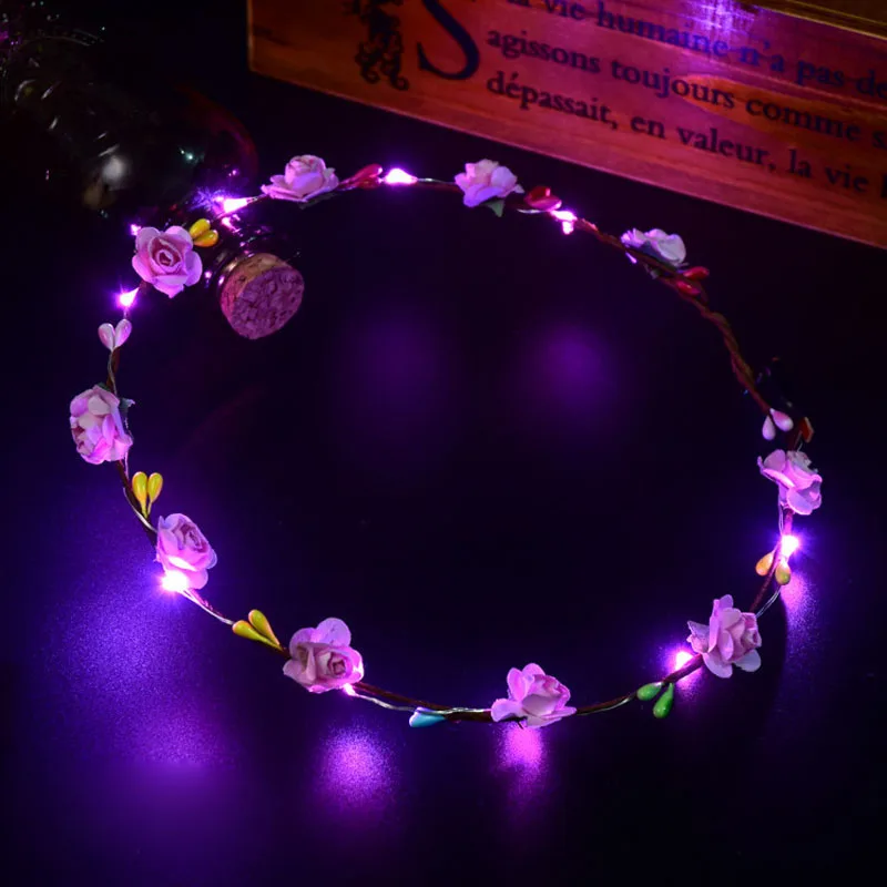 

50pcs Colorful Flashing LED Flower Headband Light Up Floral Hair Garland Wreath Wedding Women Girl Hair Accessories ZA4547