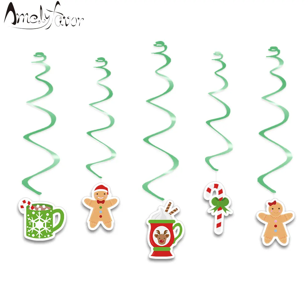 Christmas Theme Series 2 Ceiling Hanging Swirl Decoration Gingerbread Boy Girl Crutch Christmas Party Decorations Supplies