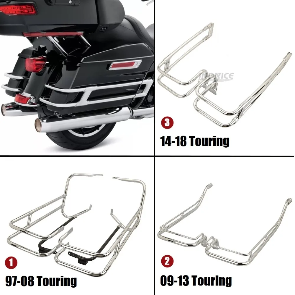 For harley touring models chromed saddlebag guard rail Mount street road electra glide ultra road king cash bar mount 1997-2018