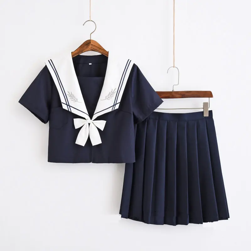 Japanese School Uniform For Girls Sailor Tops+Tie+Skirt Navy Style Students Clothes For Girl Plus size Lala Cheerleader clothing