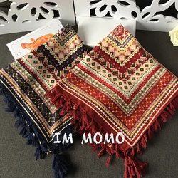 Ethnic Geometry New Style Brand Square Tassel Cotton Scarf  Hijab Shawl For Women Foulard Fashion Bandana and Pashmina 110*110CM