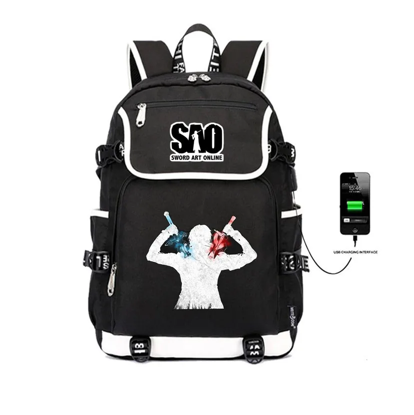 anime Sword Art Online backpack teenagers USB Charge students School book bag women men travel Shoulder Laptop Bags