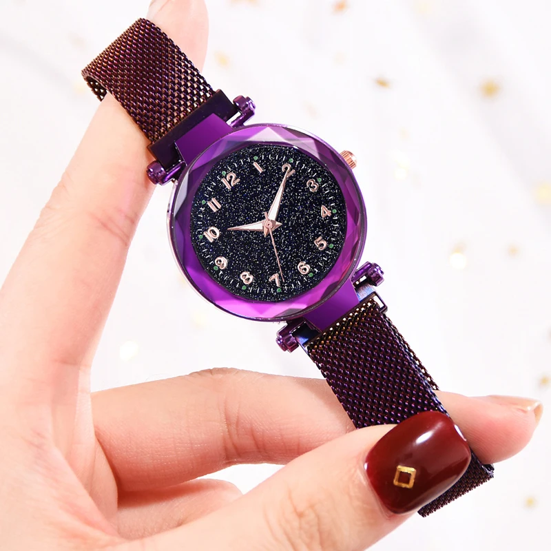 Montre-bracelet magnétique ciel étoilé pour femme, montre-bracelet à quartz pour femme, mode féminine, luxe