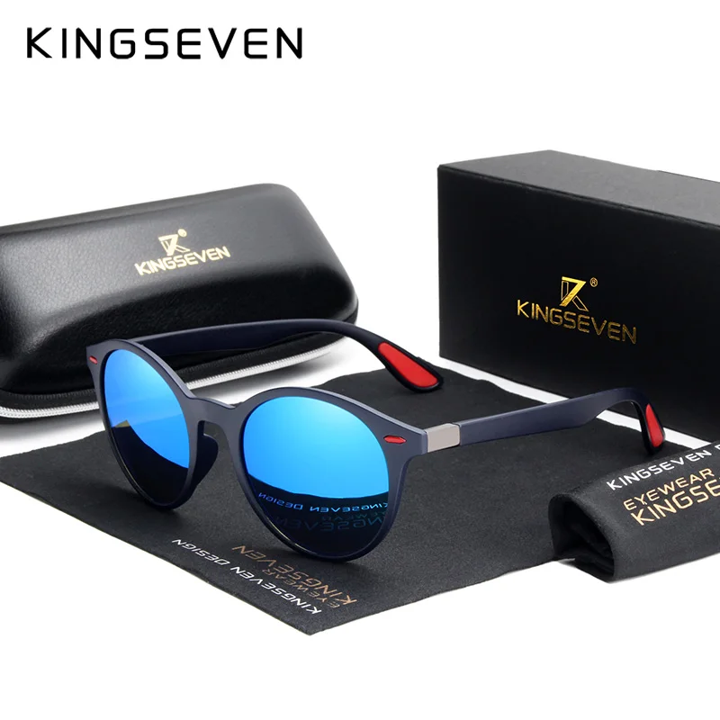 KINGSEVEN-Round النظارات الشمسية المستقطبة للرجال والنساء ، نظارات للجنسين خمر ، نظارات تصميم جديد ، TR90