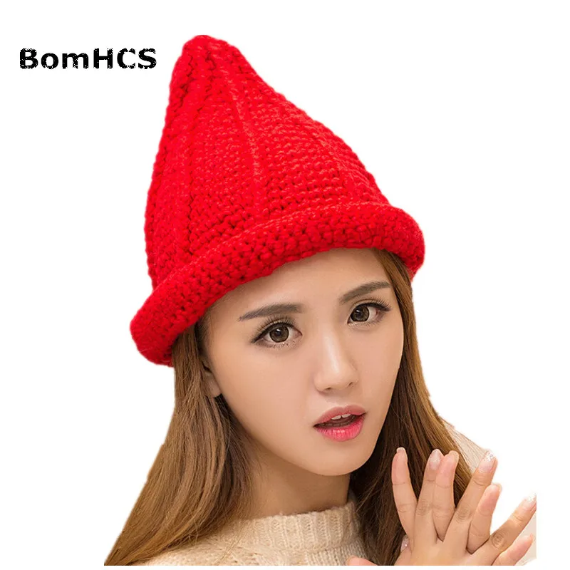 BomHCS New Cute Women Winter Warm 100% Handmade Beanie Hat Pointy Hat Peaked Cap Fisherman Caps Bucket Hat Fashion