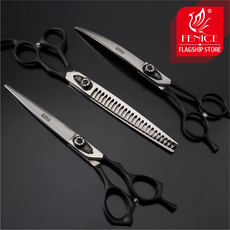 Fenice 7.0/7.5/8.0 Professional Dog Grooming Scissors Cutting Straight Curved Thinning Shears Set Kit Pets Tools for Pomeranian