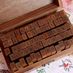 Wooden Stamps AlPhaBet Digital And Letters Seal 70 Pieces Per Set Anglais Standardized Form Stamps 14.6*8.6*5 CM