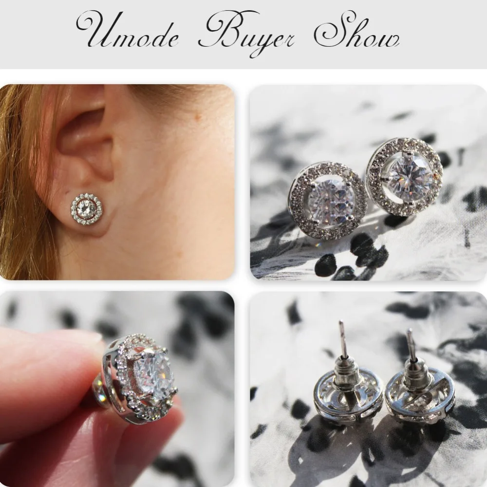 UMODE Round Stud Earrings 0.75 Ct AAA+ Zircon Stud Earrings for Women Girls Fashion Party Femme Wedding Luxury Jewelry UE0012B