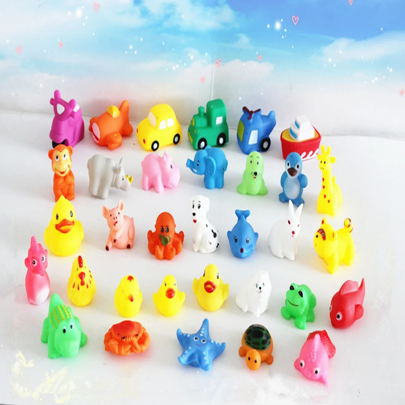 12 styles Lovely Mixed Animals Colorful Soft Rubber Float Squeeze Sound Squeaky Bathing Toy For Baby Children's gift