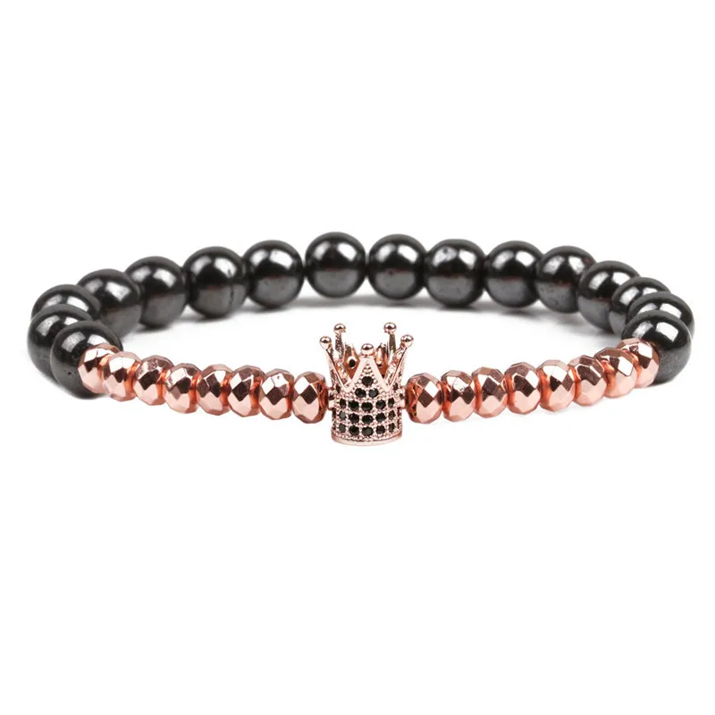 Yidensy – Bracelet couronne CZ en hématite pour hommes, perles en pierre naturelle, breloque magnétique de thérapie, Sport, Fitness, bijoux