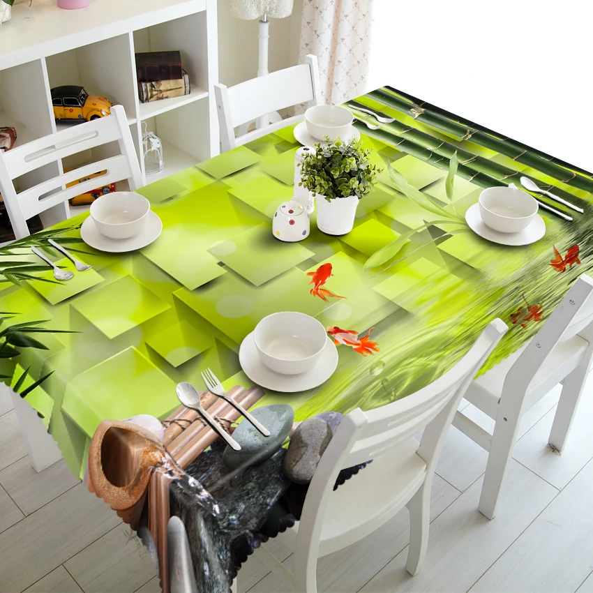 Chinese Style Bamboo Tablecloth, 3D Stereo Landscape, Washable, Thicken Cotton Cloth, Rectangular and Round Table Cloth