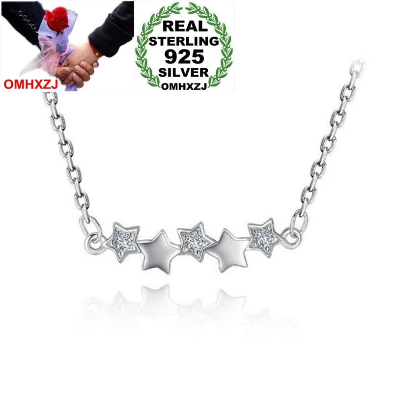 OMHXZJ Wholesale Fashion Sweet OL Woman Girl Party Gift 18 Inch 45 CM Pentagram 925 Sterling Silver O Word Chains Necklaces NK24