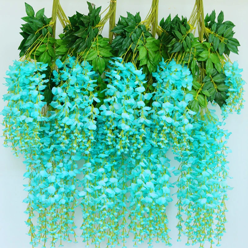 12pcs/lot high quality longer artificial wisteria flowers home / wedding arch decoration vine fake rattan marrige party supplies