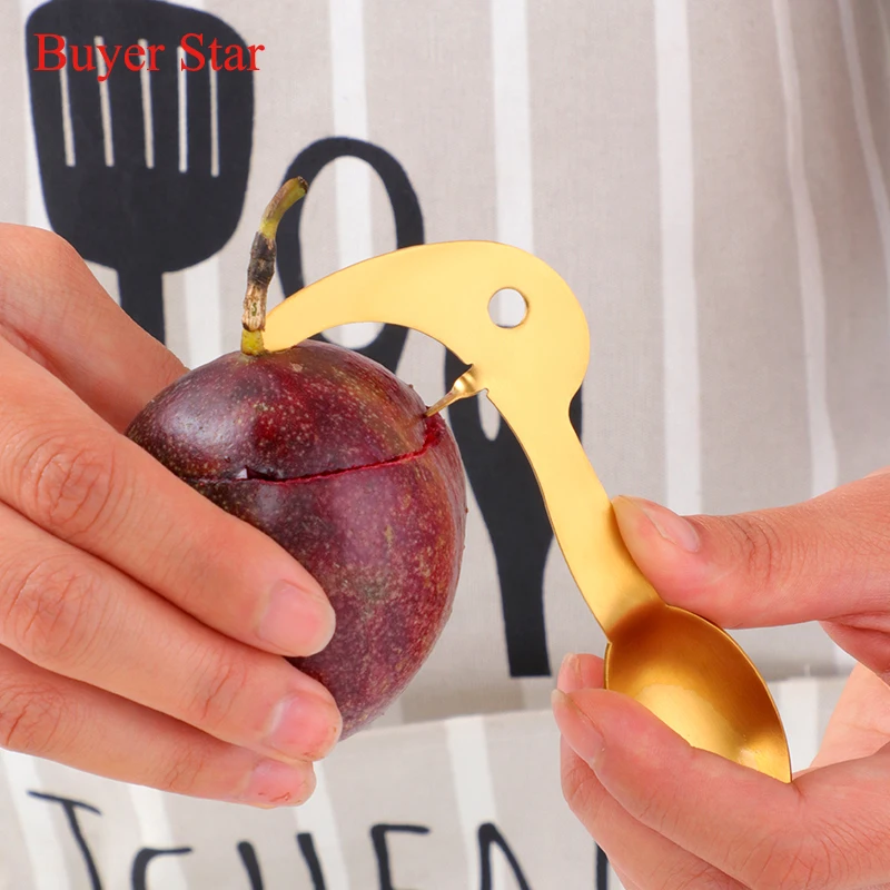 

2PCS/lot 304 Stainless Steel Portable Passion Fruit Opener With Spoon Creative Hanging Color Fruit Jam Scoop Opening Kitchen Gad