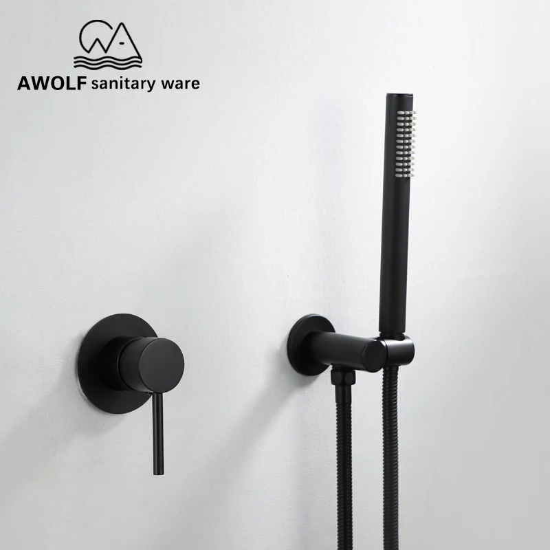 Solid Brass Bathroom Shower Set Modern Simplicity 8 Inch Top Spray Matte Black Plated 2 Pcs Shower Bath Handheld Sprayer AH3020