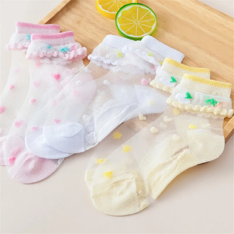 5 Pairs/Lot Girls Socks Summer Breathable Children Short Ankle Socks For 1-12 Years Kids Soft Cotton Lace Princess Mesh Socks