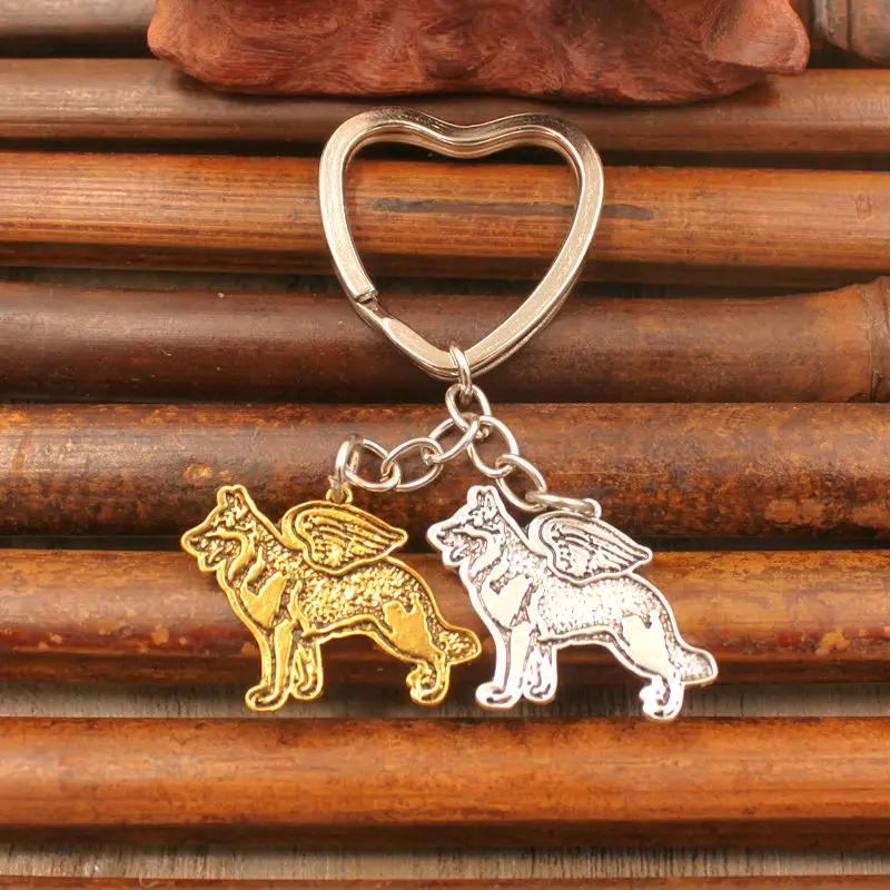 German Shepherd Dog  Animal Antique Gold Silver Plated Metal Pendant Keychain For Bag Car Women Men Love Jewelry K175